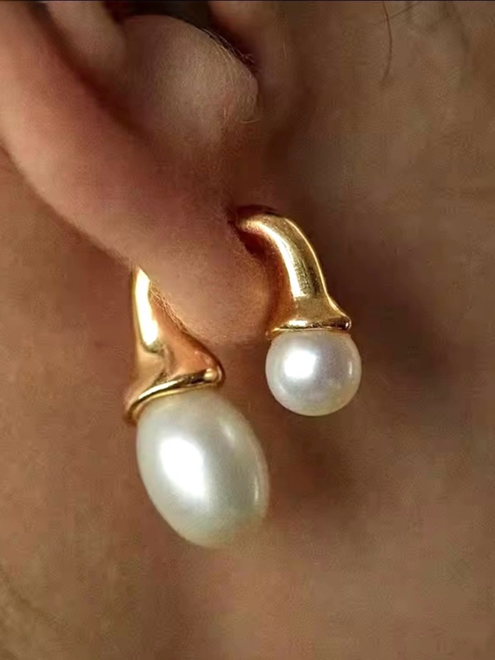 NEW Double Drop Front Earrings Faux Pearl Gold JL17 - Picture 2 of 3